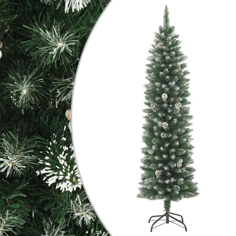 Dirbtinė siaura Kalėdų eglutė su stovu, 150cm, PVC