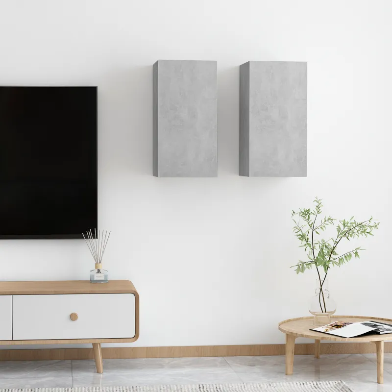 Sieninė televizoriaus spinta | 2 pcs Betono pilka