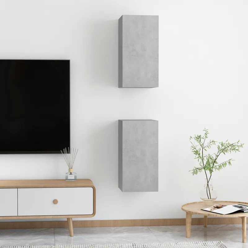 Sieninė televizoriaus spinta | 2 pcs Betono pilka