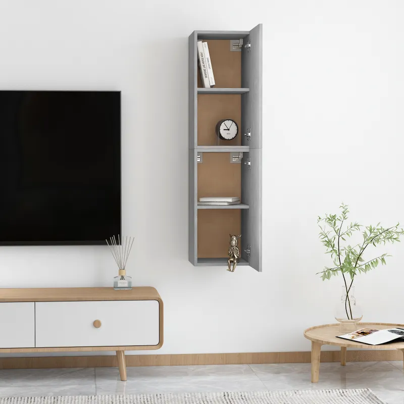 Sieninė televizoriaus spinta | 2 pcs Betono pilka