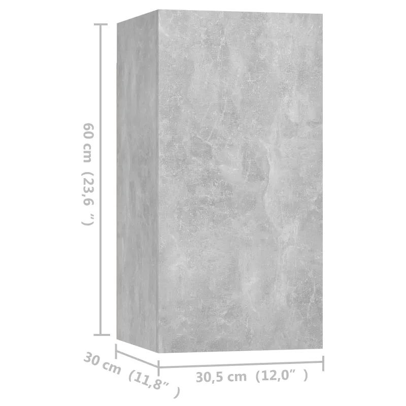 Sieninė televizoriaus spinta | 2 pcs Betono pilka