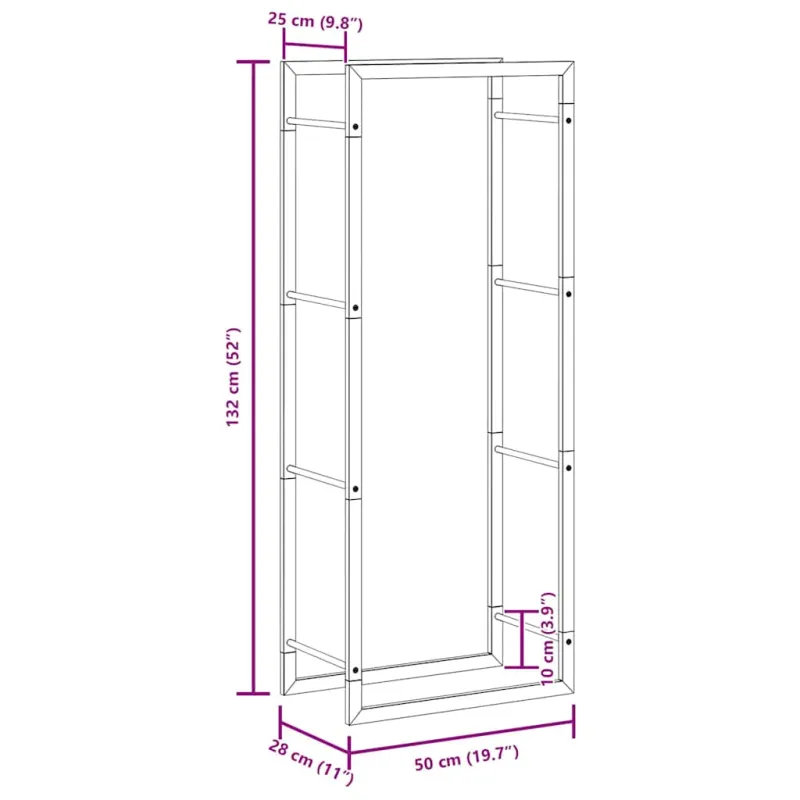 Stovas malkoms, matinės juodos spalvos, 50x28x132cm, plienas