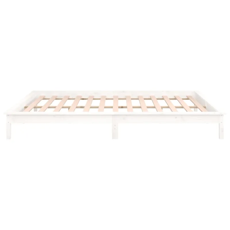 Lovos rėmas su LED, baltos spalvos, 140x190cm, medienos masyvas