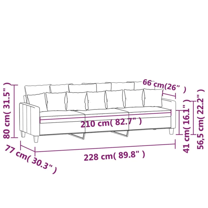 Trivietė sofa, šviesiai pilkos spalvos, 210cm, audinys