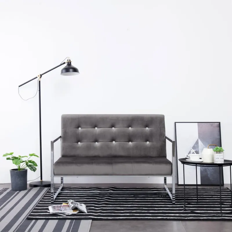 Dvivietė sofa su porankiais, tamsiai pilka, chromas ir aksomas