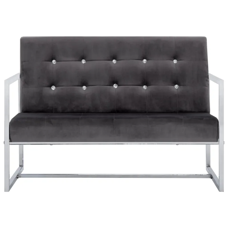 Dvivietė sofa su porankiais, tamsiai pilka, chromas ir aksomas