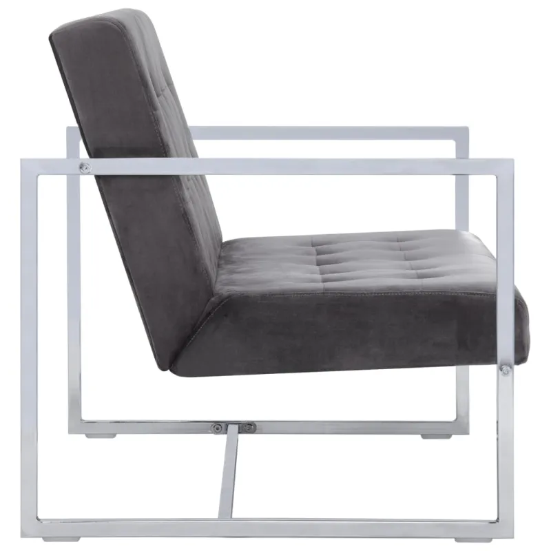 Dvivietė sofa su porankiais, tamsiai pilka, chromas ir aksomas