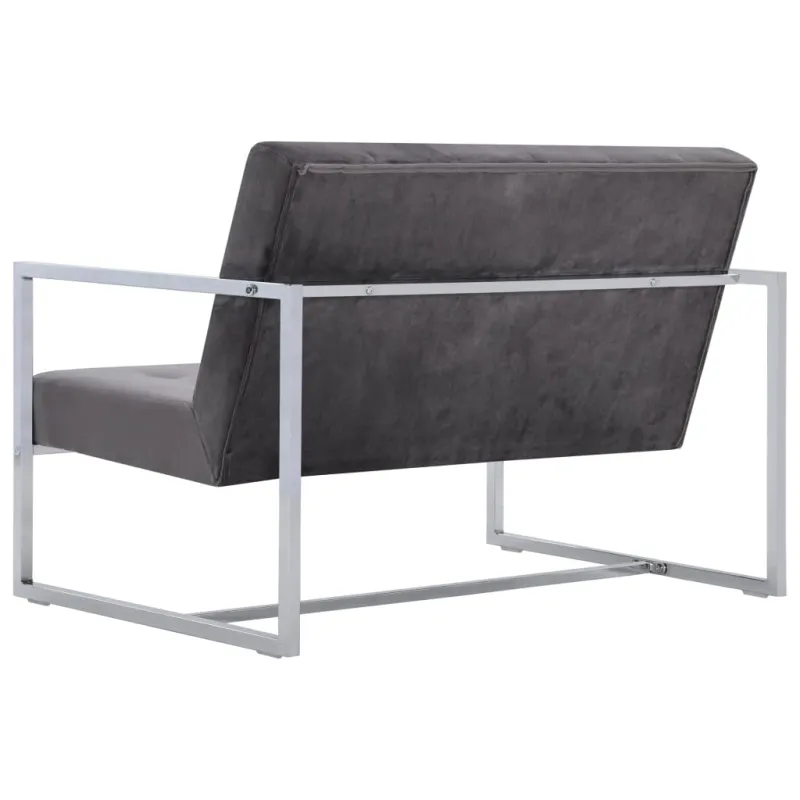 Dvivietė sofa su porankiais, tamsiai pilka, chromas ir aksomas
