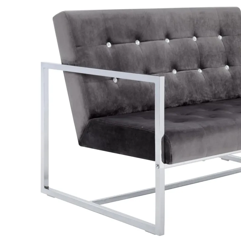 Dvivietė sofa su porankiais, tamsiai pilka, chromas ir aksomas