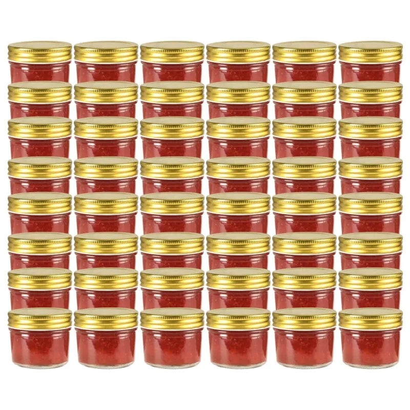 Stiklainiai uogienėms su auksiniais dangteliais, 48vnt., 110ml