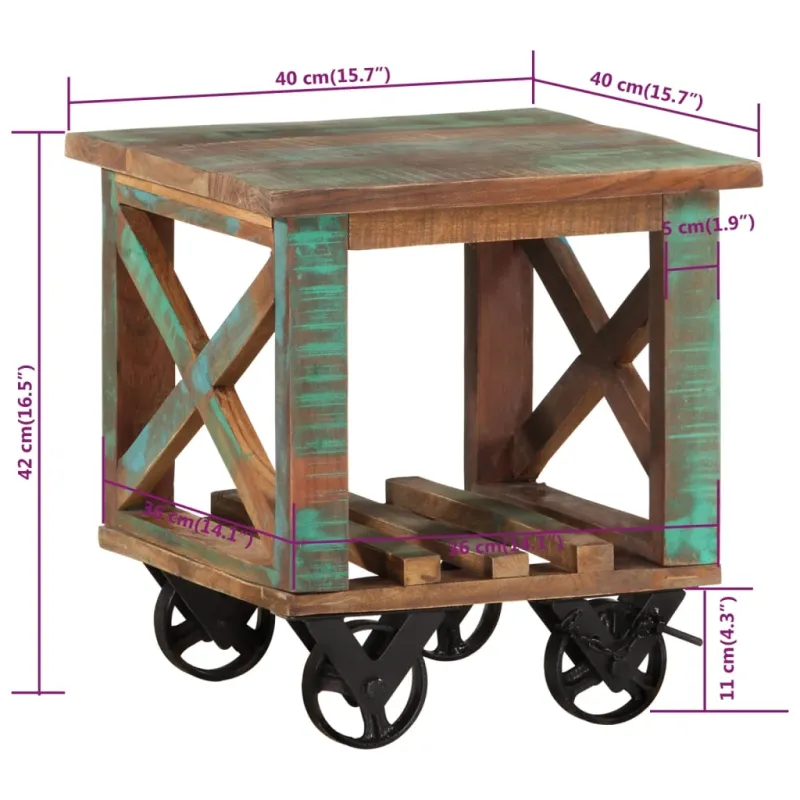 Šoninis staliukas su ratukais, 40x40x42cm, perdirbta mediena