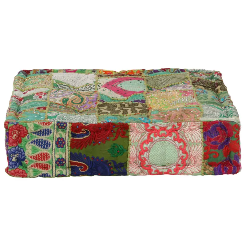 Pufas, žalias, 50x50x12cm, medv., kvadr., rankų darbo, skiaut.