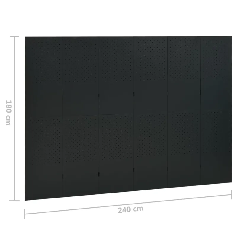 Kambario pertvara, 6 dalių, juodos spalvos, 240x180cm, plienas