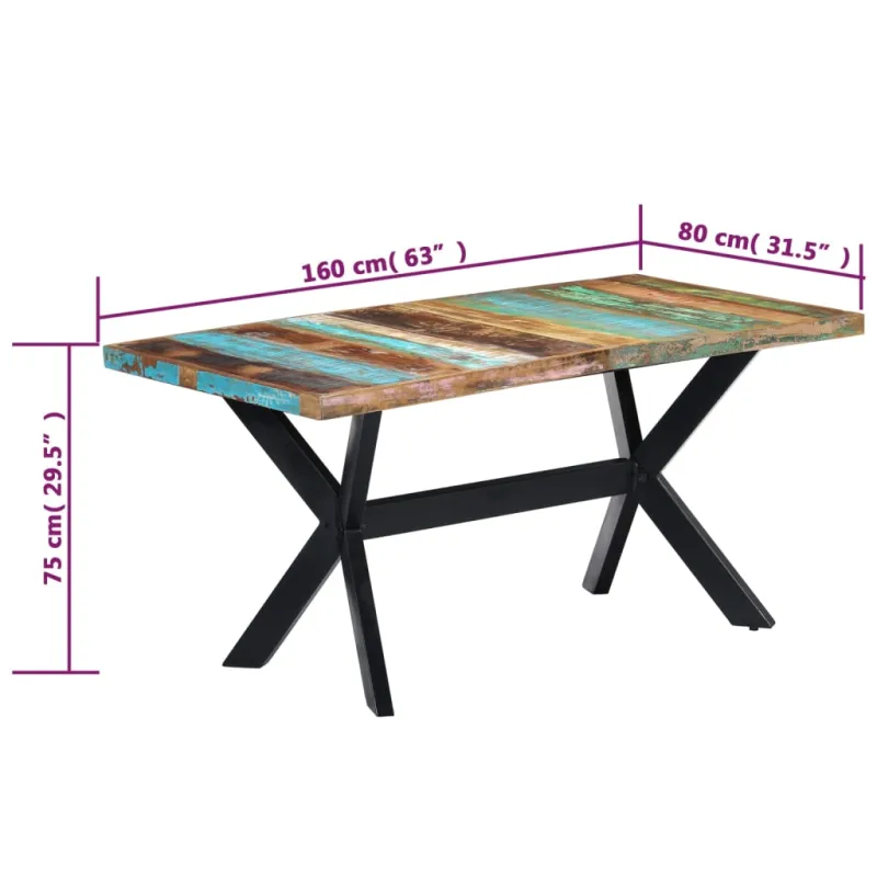 Valgomojo stalas, 160x80x75cm, perdirbtos medienos masyvas