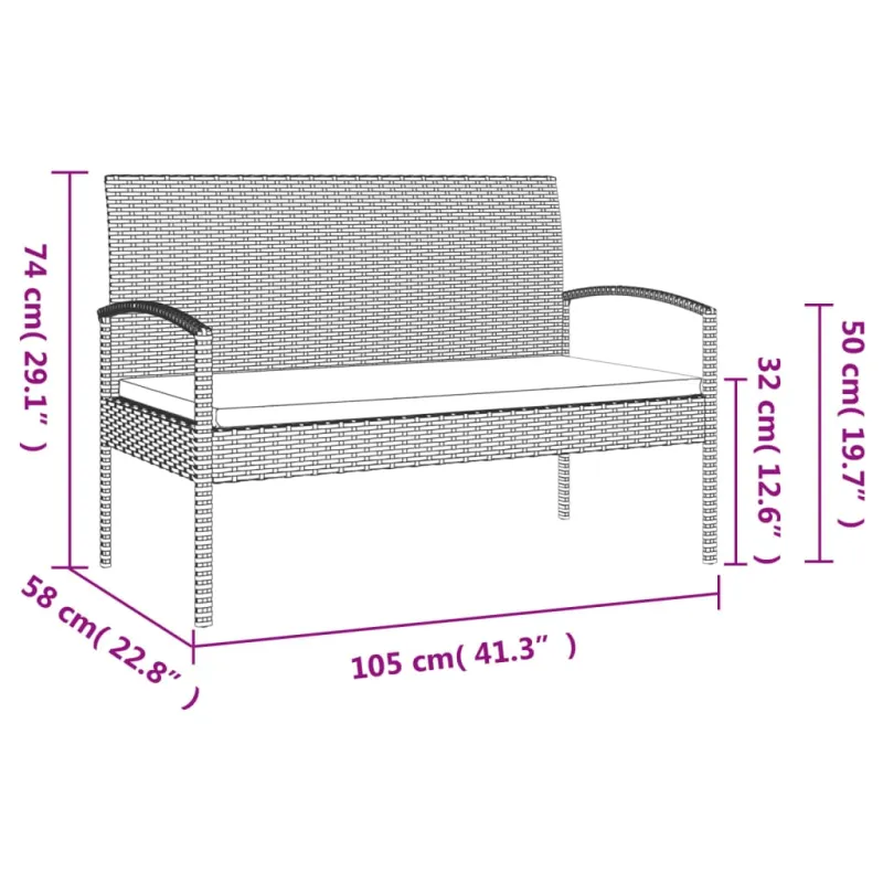 Sodo suoliukas su pagalvėle, juodas, 105cm, poliratanas