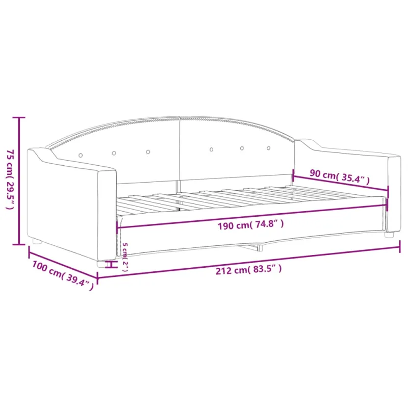 Sofa, tamsiai pilkos spalvos, 90x190cm, audinys