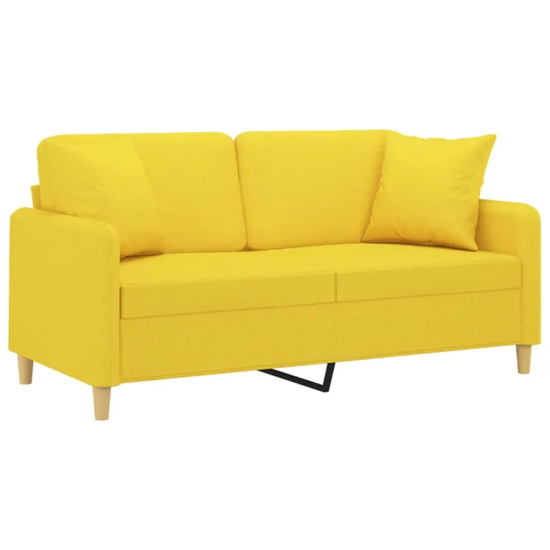 Dvivietė sofa su pagalvėlėmis, šviesiai geltona, 140cm, audinys
