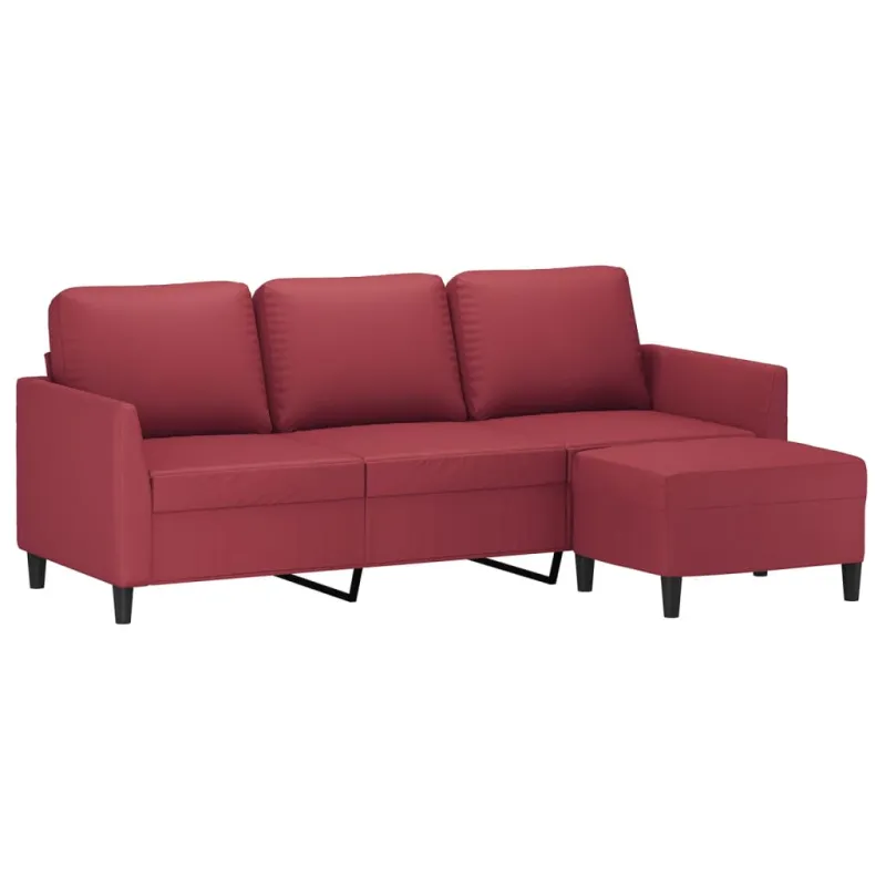 Trivietė sofa su pakoja, raudonojo vyno, 180cm, dirbtinė oda