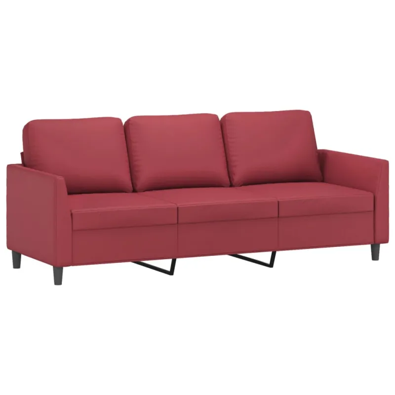 Trivietė sofa su pakoja, raudonojo vyno, 180cm, dirbtinė oda