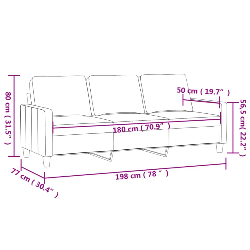 Trivietė sofa, kapučino spalvos, 180cm, dirbtinė oda