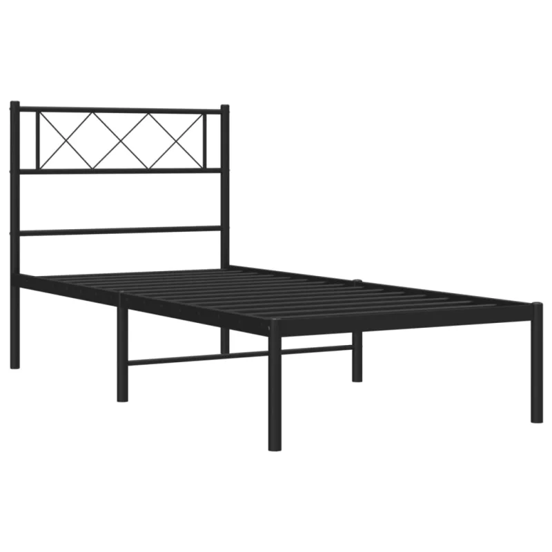 Metalinis lovos rėmas su galvūgaliu, juodos spalvos, 75x190cm