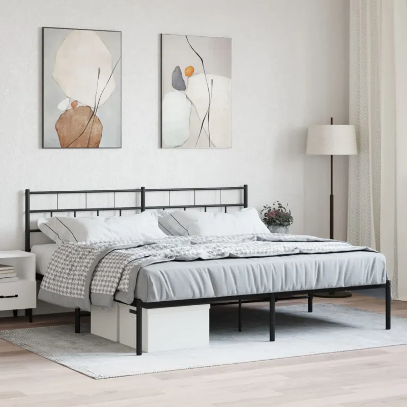 Metalinis lovos rėmas su galvūgaliu, juodos spalvos, 180x200cm