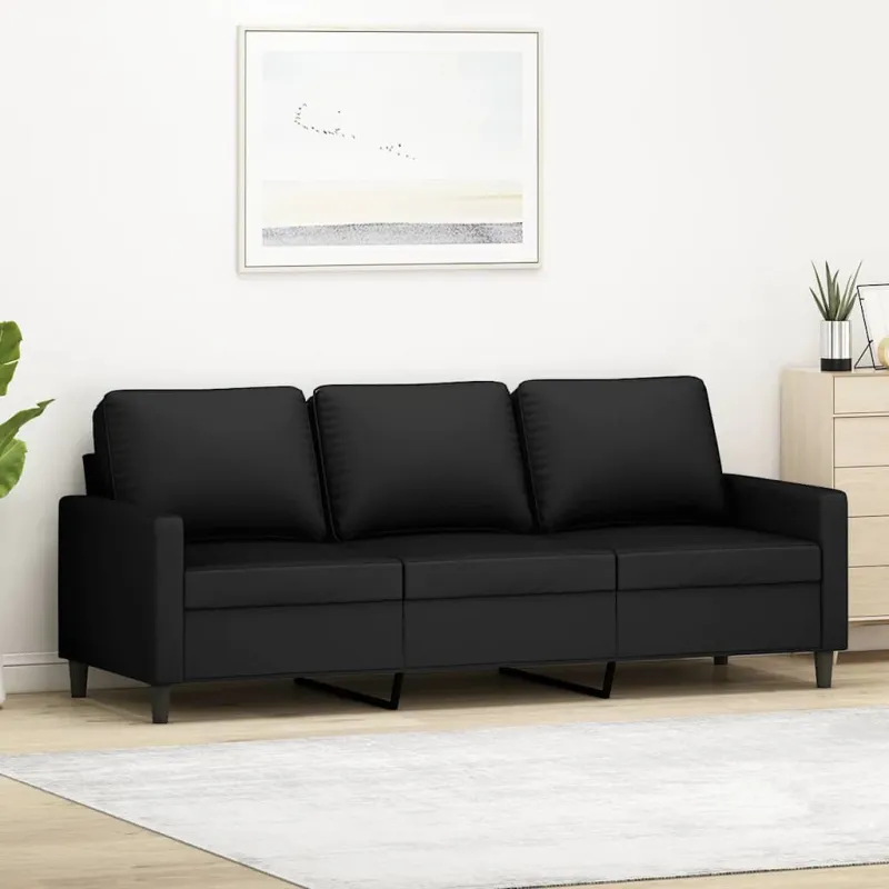 Trivietė sofa, juodos spalvos, 180cm, aksomas