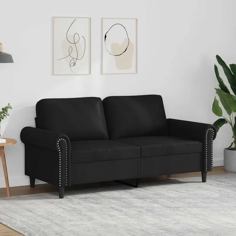 Dvivietė sofa, juodos spalvos, 140cm, dirbtinė oda