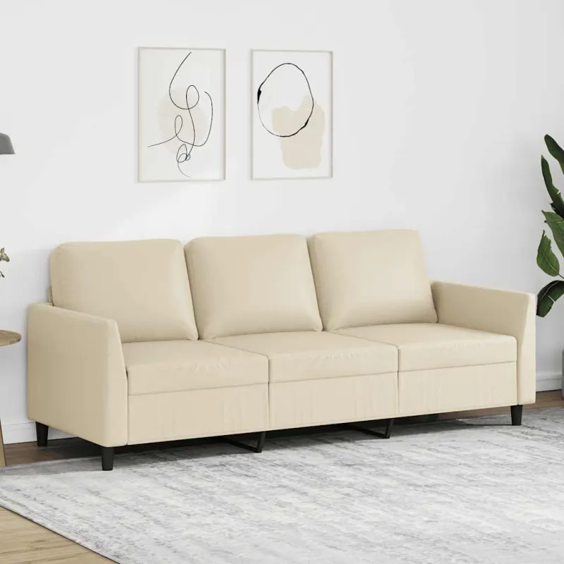 Trivietė sofa, kreminės spalvos, 180cm, dirbtinė oda