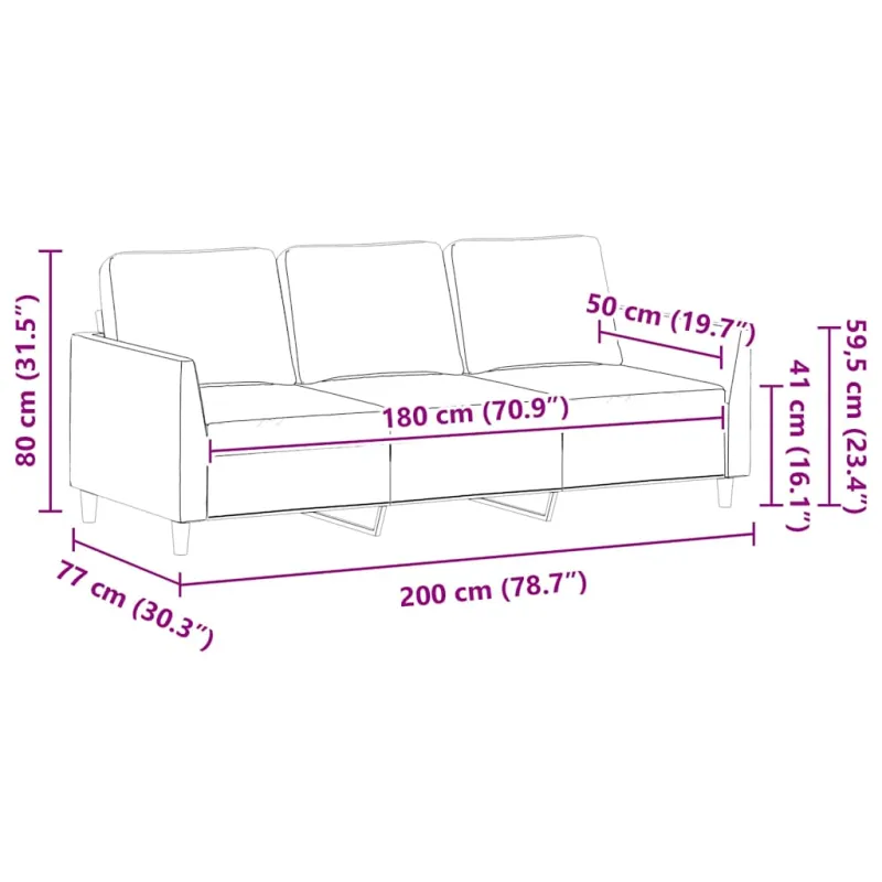 Trivietė sofa, kreminės spalvos, 180cm, dirbtinė oda