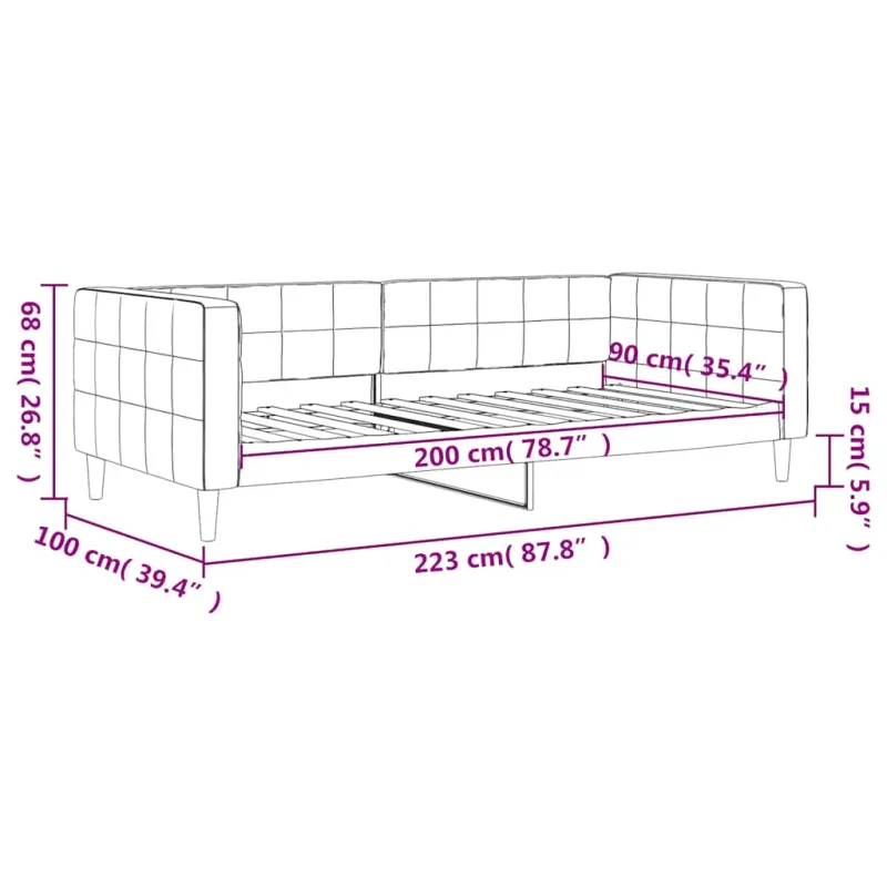 Sofa, mėlynos spalvos, 90x200cm, aksomas