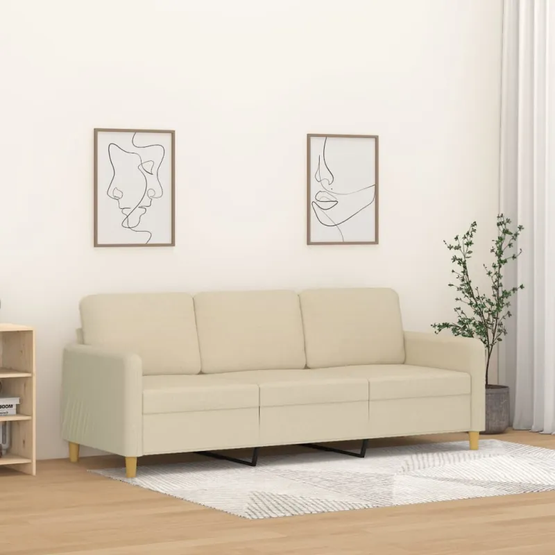 Trivietė sofa, kreminės spalvos, 180cm, audinys