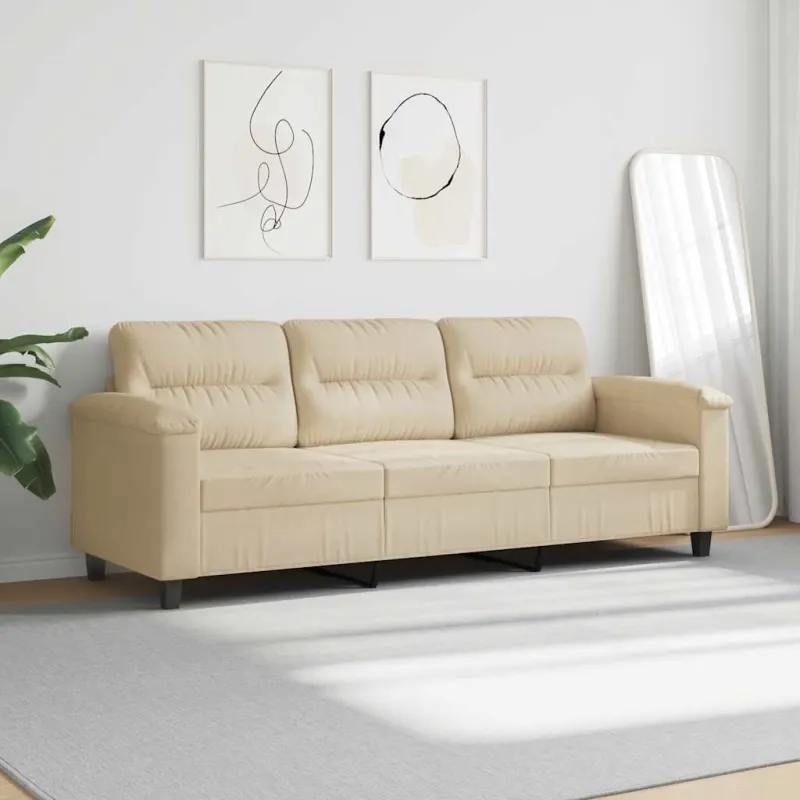 Trivietė sofa, kreminės spalvos, 180cm, mikropluošto audinys