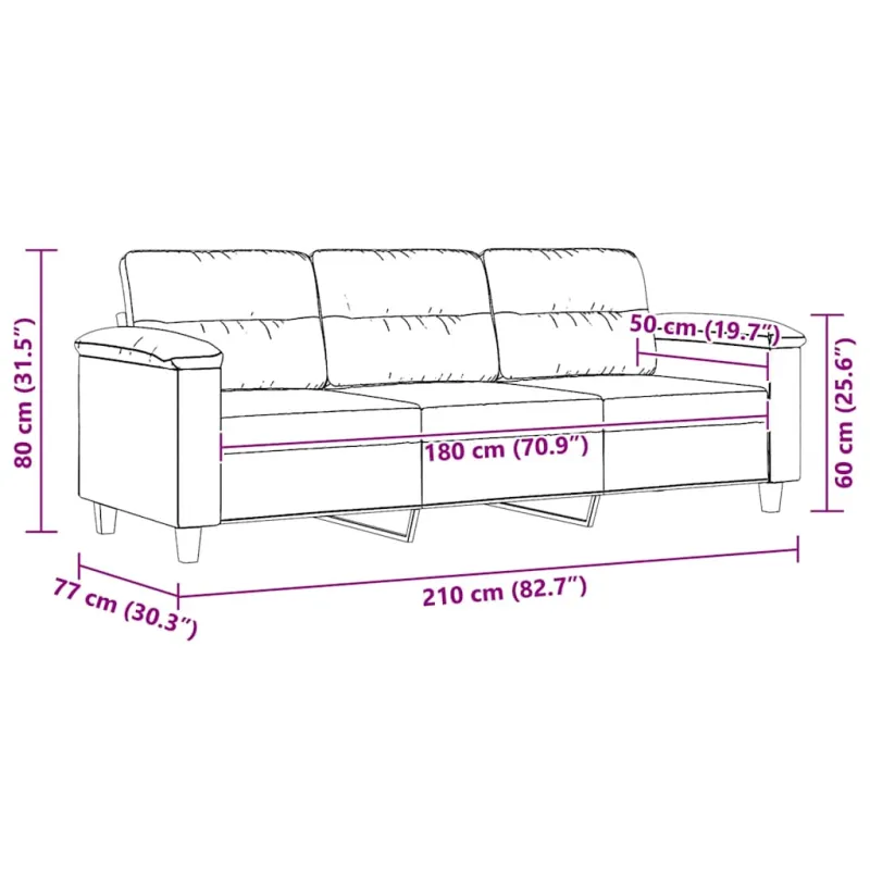 Trivietė sofa, kreminės spalvos, 180cm, mikropluošto audinys
