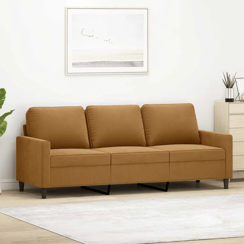 Trivietė sofa, rudos spalvos, 180cm, aksomas