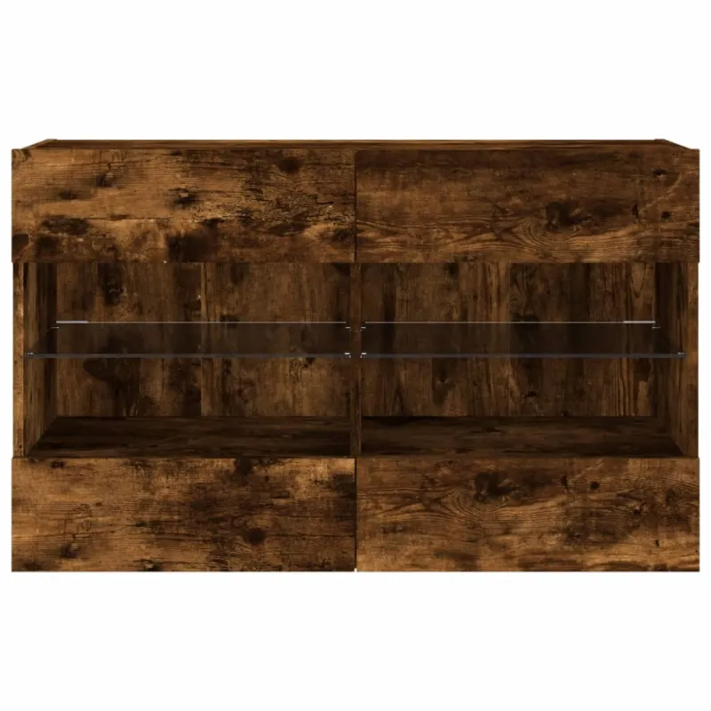 Sieninė TV spintelė su LED lemputėmis, dūminė, 98,5x30x60,5cm