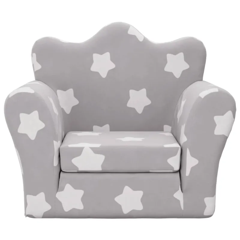 Vaikiška sofa-lova, pilka, minkštas pliušas, su žvaigždėmis