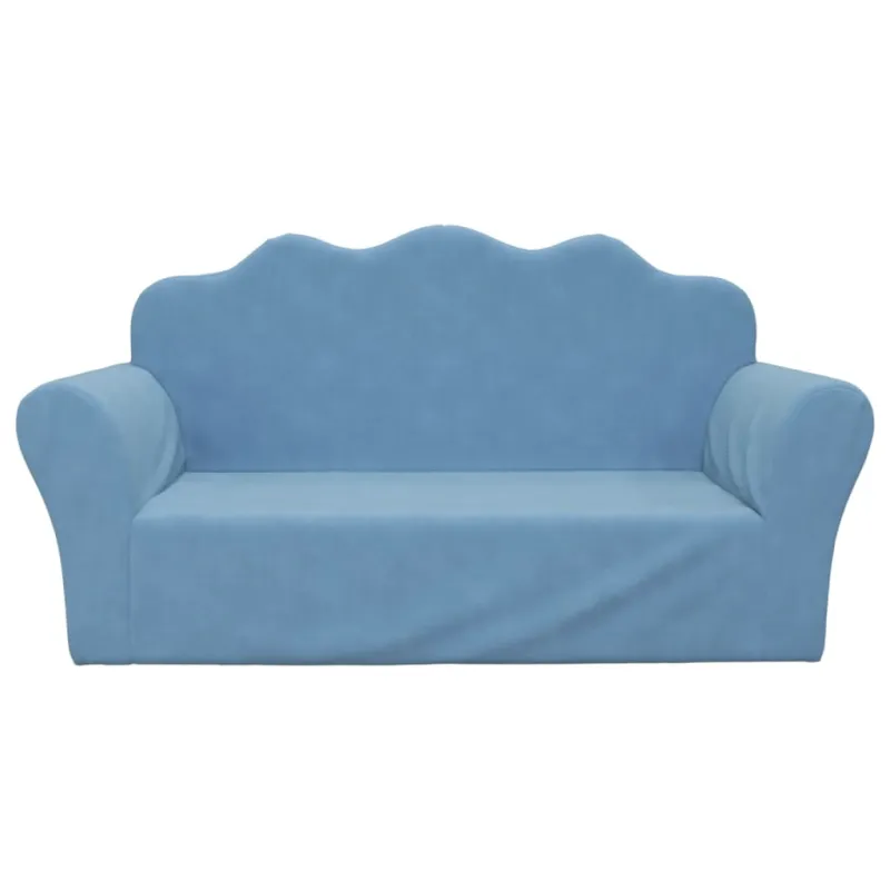 Vaikiška dvivietė sofa, mėlynos spalvos, minkštas pliušas