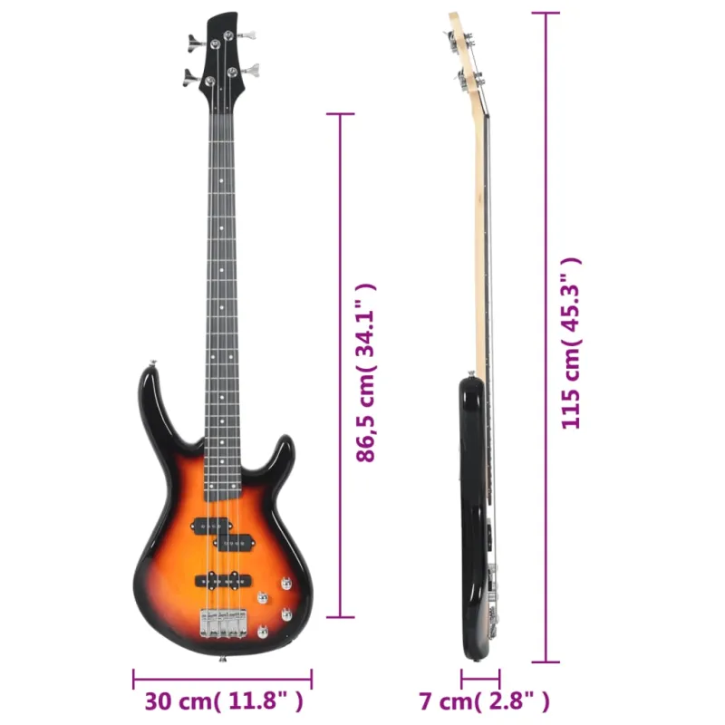 Elektrinė bosinė gitara pradedantiesiems, ruda/juoda, 4/4 46"
