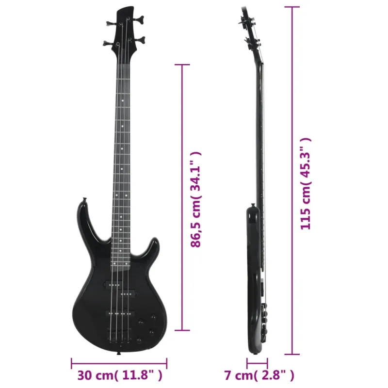 Elektrinė bosinė gitara pradedantiesiems, juoda, 4/4 46"