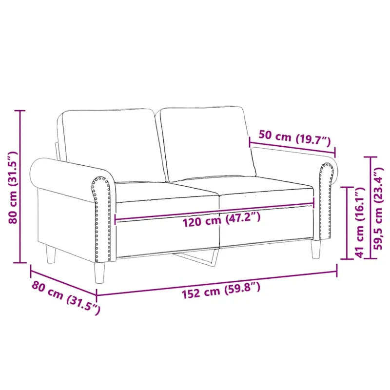 Dvivietė sofa, kreminės spalvos, 120cm, aksomas