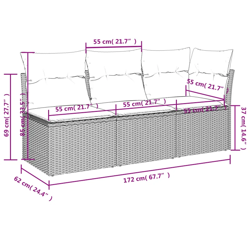 Sodo sofa | su pagalve Ruda 172 x 62 x 69 cm Poli ratanas