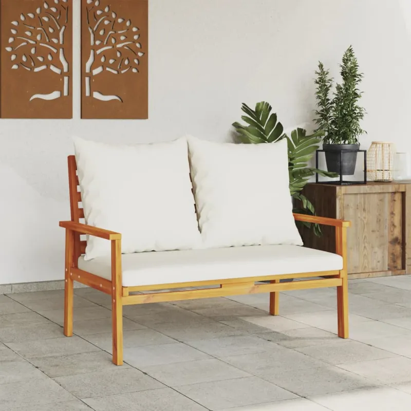 Sodo sofa-suoliukas su pagalvėlėmis, 120cm, akacijos masyvas