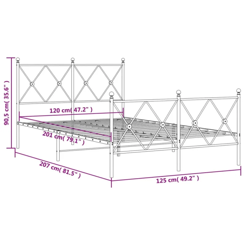 Lovos rėmas su galvūgaliu/kojūgaliu, juodas, 120x200cm, metalas