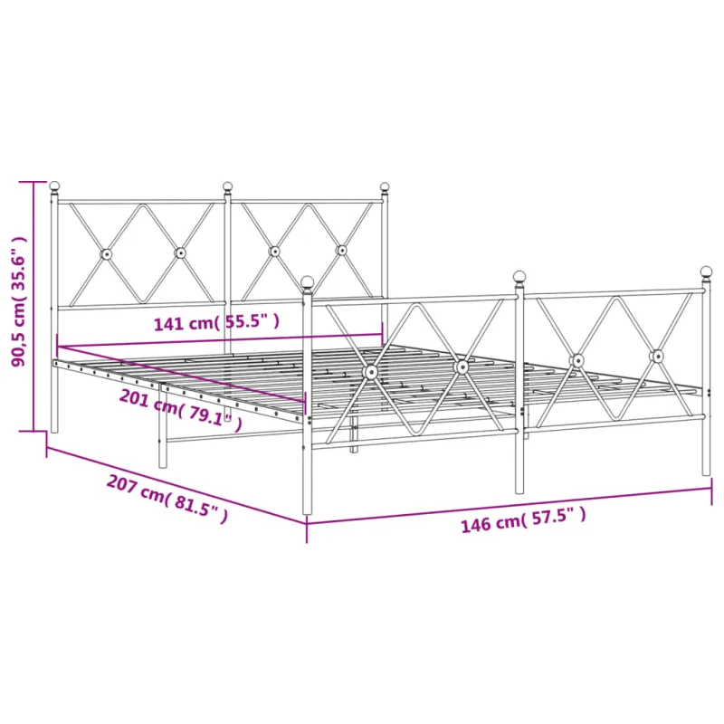Lovos rėmas su galvūgaliu/kojūgaliu, baltas, 140x200cm, metalas