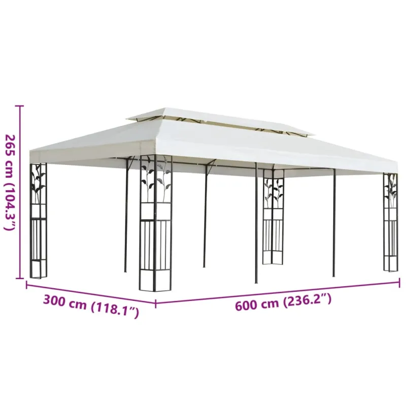 Pavėsinė su dvigubu stogu, baltos spalvos, 6x3m, plienas
