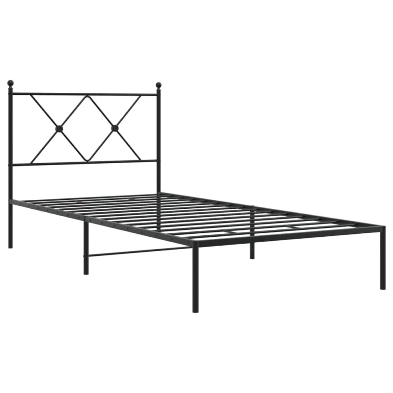 Metalinis lovos rėmas su galvūgaliu, juodos spalvos, 90x190cm