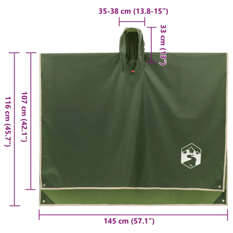 Pončas nuo lietaus su gobtuvu, žalias, 223x145cm, 2-1 dizaino