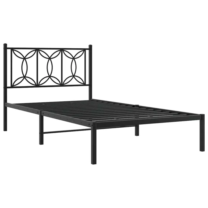 Metalinis lovos rėmas su galvūgaliu, juodos spalvos, 107x203cm