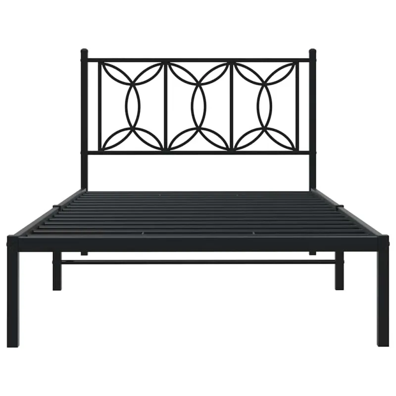 Metalinis lovos rėmas su galvūgaliu, juodos spalvos, 107x203cm
